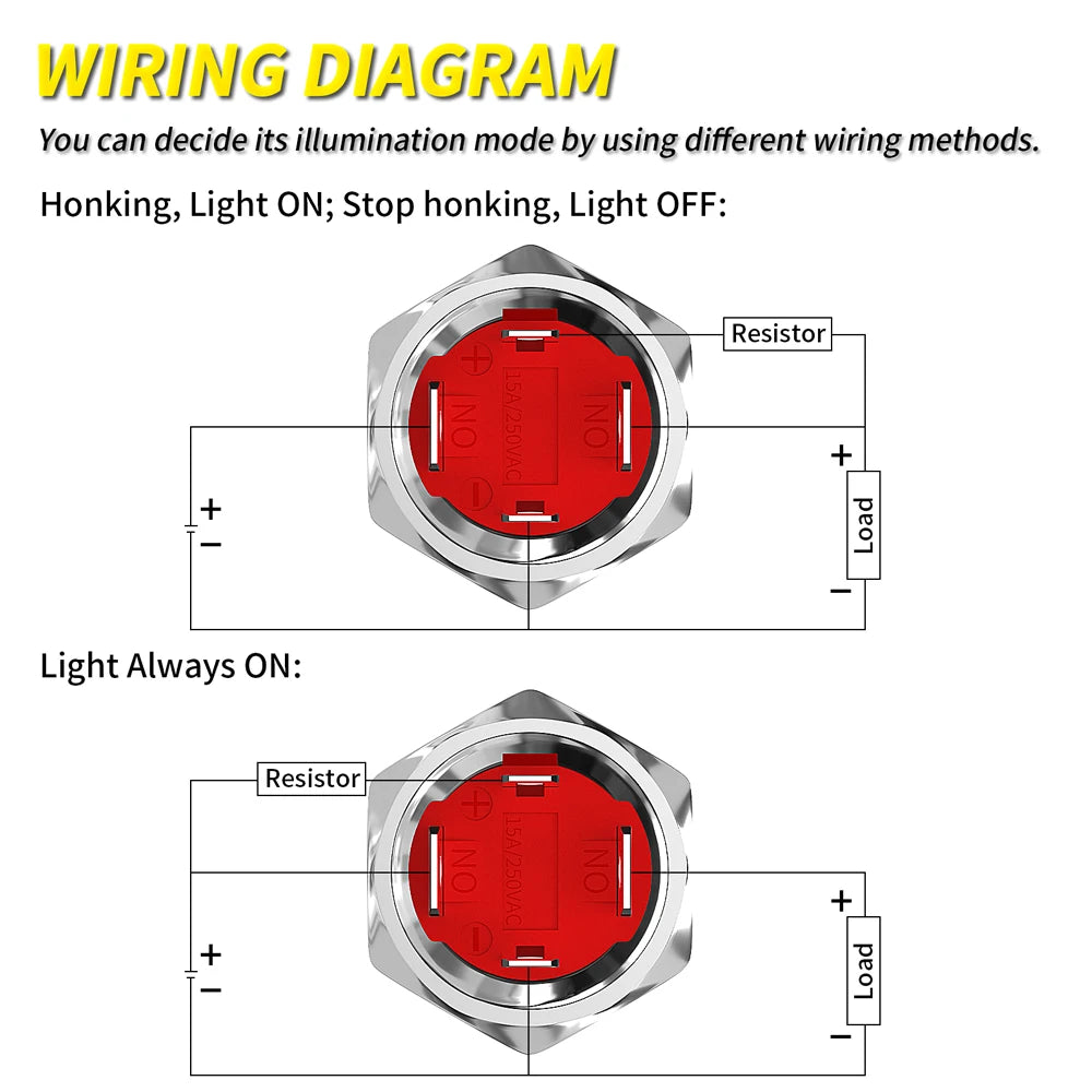 Heavy-Duty 16mm Stainless Steel Horn Button with Blue LED