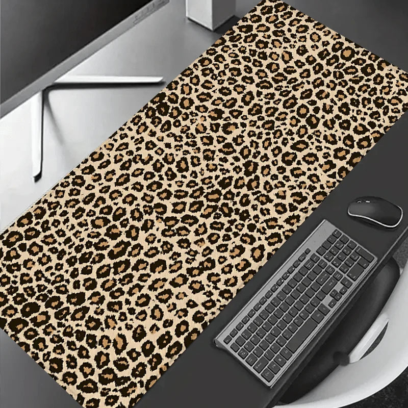 XXL Leopard Print Desk Mat with Non-Slip Rubber Base