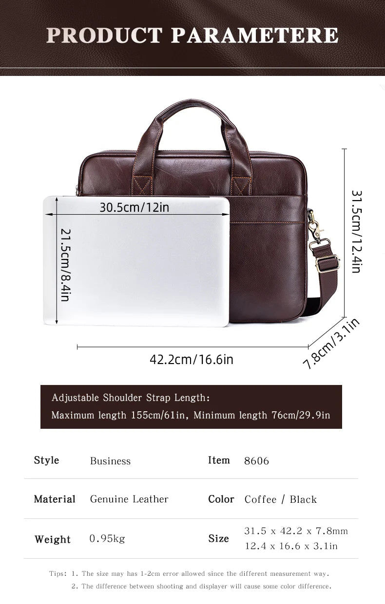 Genuine Leather Business Briefcase for Men – Fits 15.6" Laptop