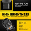 A close-up view of a high brightness amber LED bulb with a DC12V-24V rating and 28.8W power.