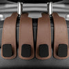Car headrest hooks for bags and shopping organizer in brown leather
