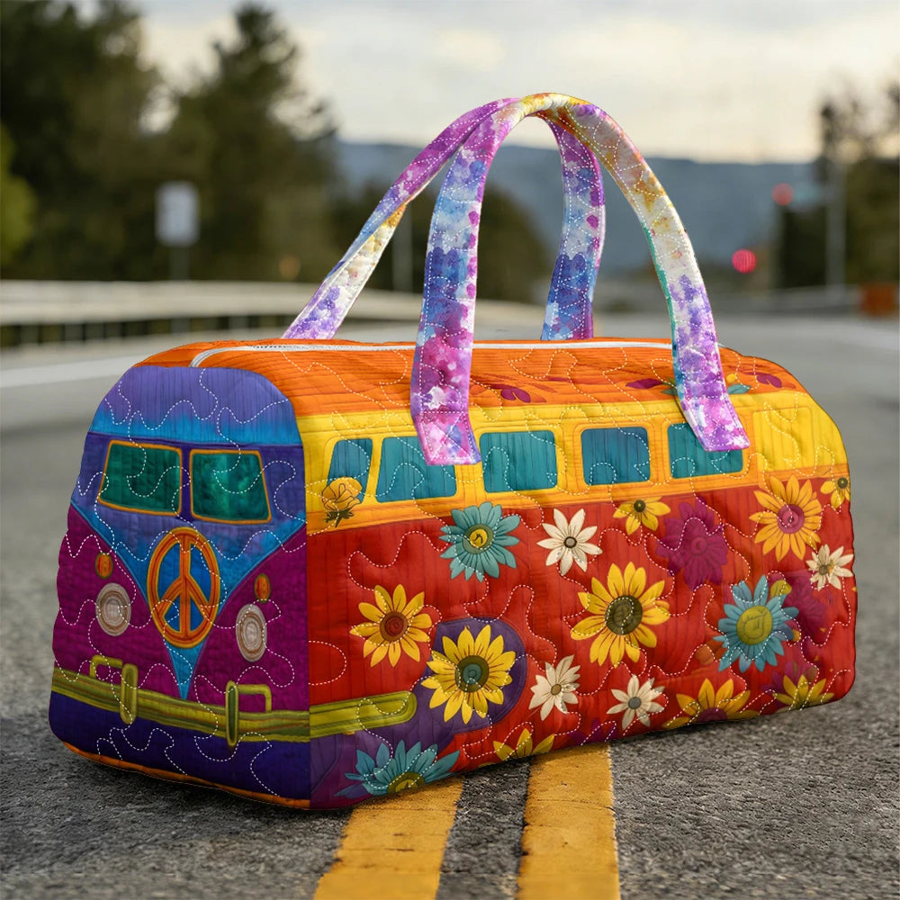 Vintage Sunflower Print Quilted Duffle Bag