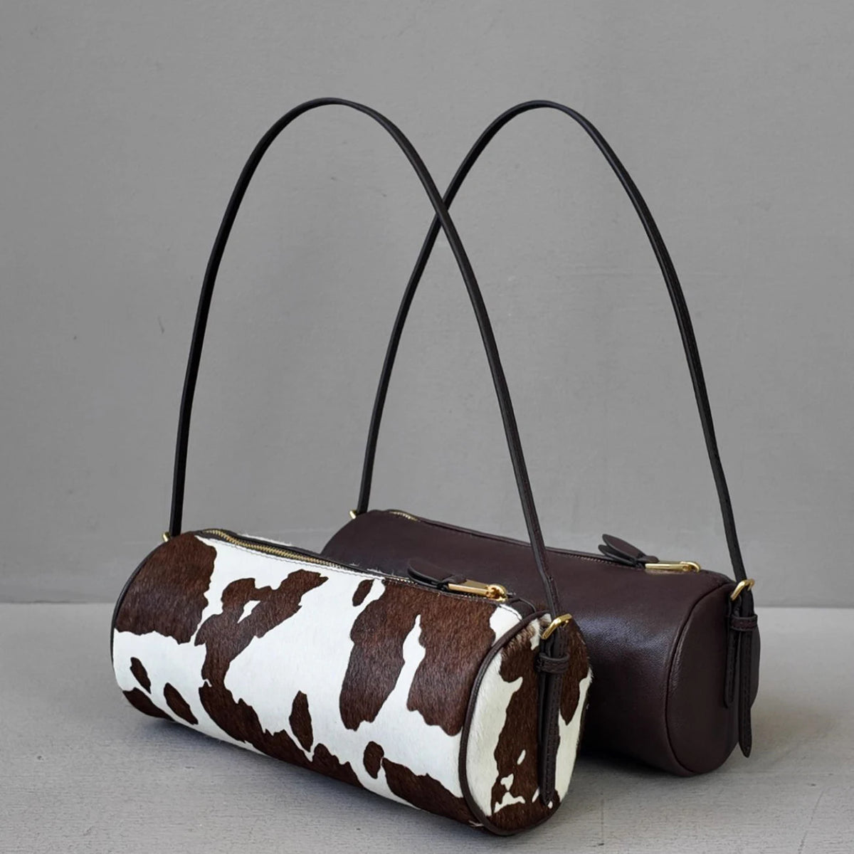 Vintage Y2K Vegetable-Tanned Leather Cylinder Bag