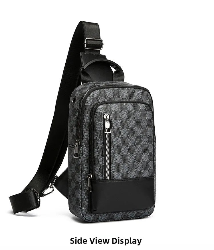 Men's Waterproof PU Leather Crossbody Bag with Geometric Pattern