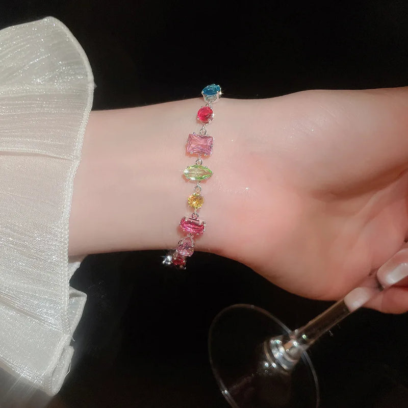 Colorful Crystal Choker Necklace with Gold Plating