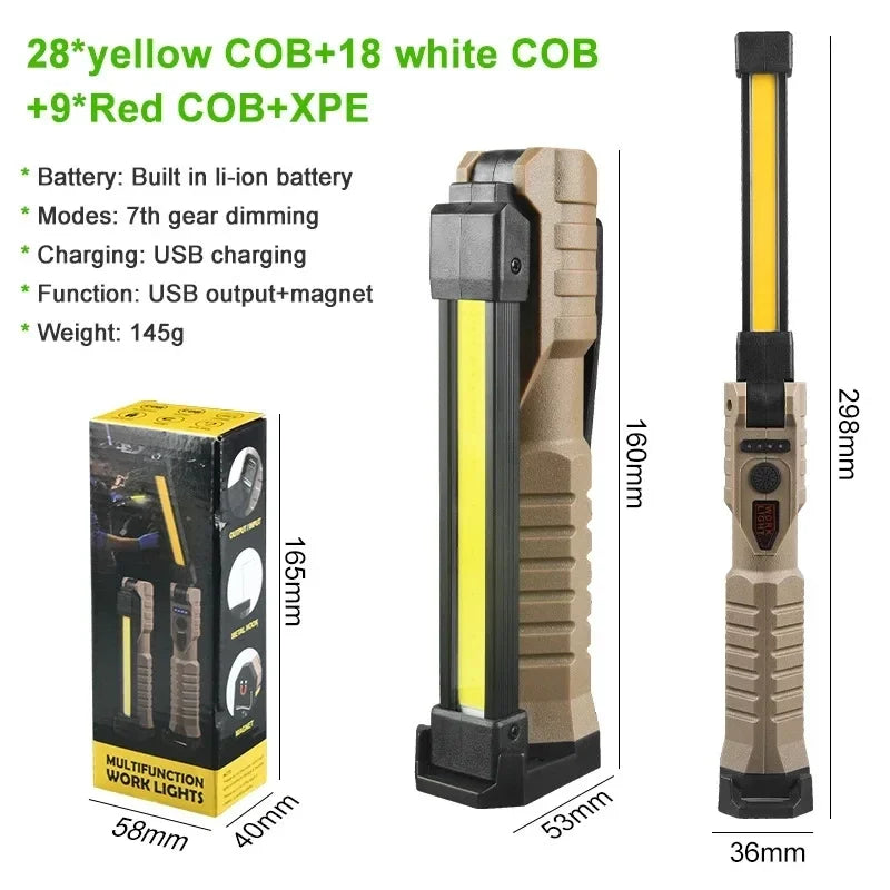 Foldable LED Work Light with Magnetic Base and USB Charging