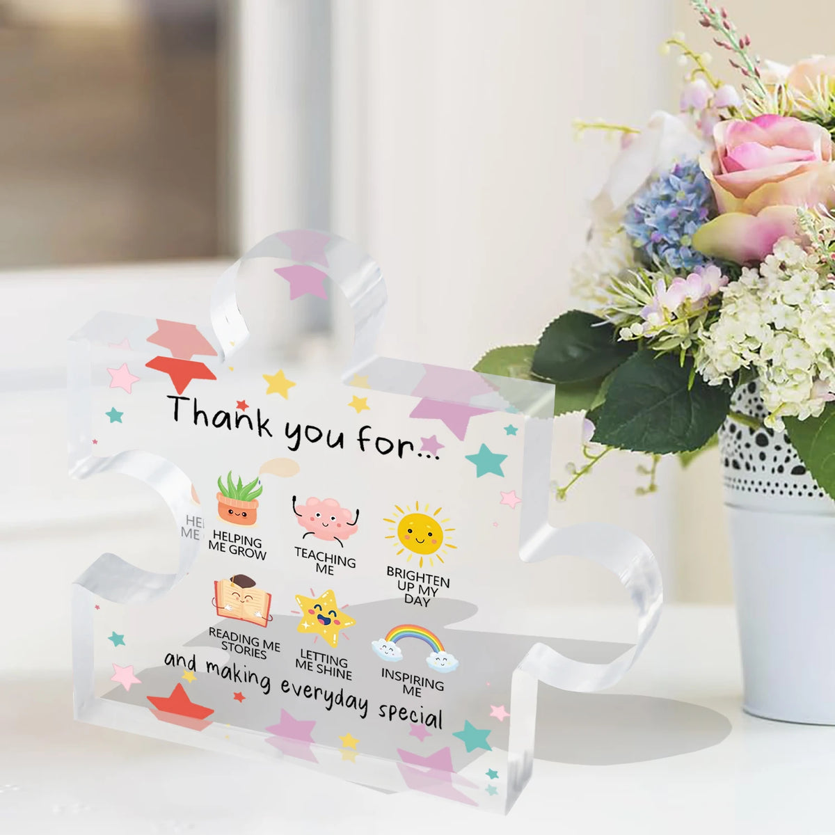 Heart-Shaped Acrylic Thank You Desk Decor with Message