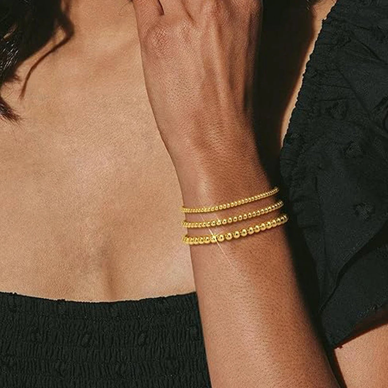 18K Gold Plated Beaded Stretch Bracelet Set