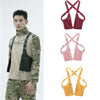 A person wearing camouflage attire is shown next to several anti-theft underarm wallet bags in various shades of pink and yel