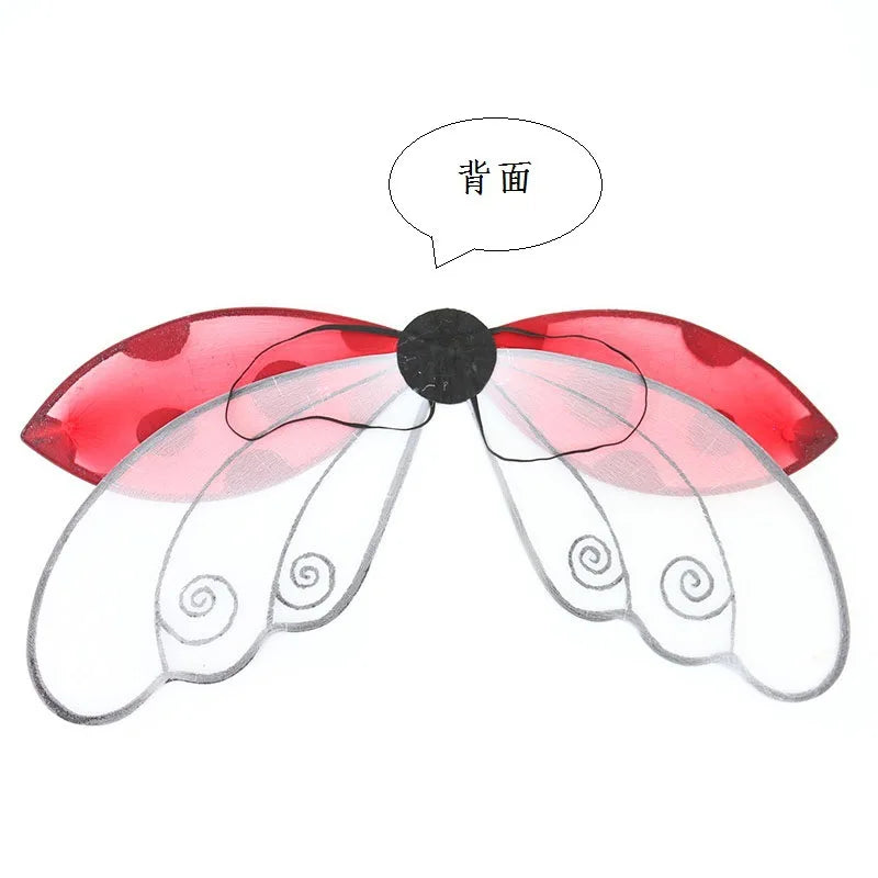 A pair of red and white ladybug wings shown against a white background.