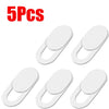Five white privacy webcam cover sliders for laptops and mobile devices