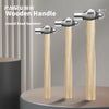 Three AMR round head hammer handles with wooden grips and silver heads displayed on a surface.
