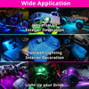 Various applications of remote control RGB LED strobe lights including exterior decoration, footwell lighting, and light up y