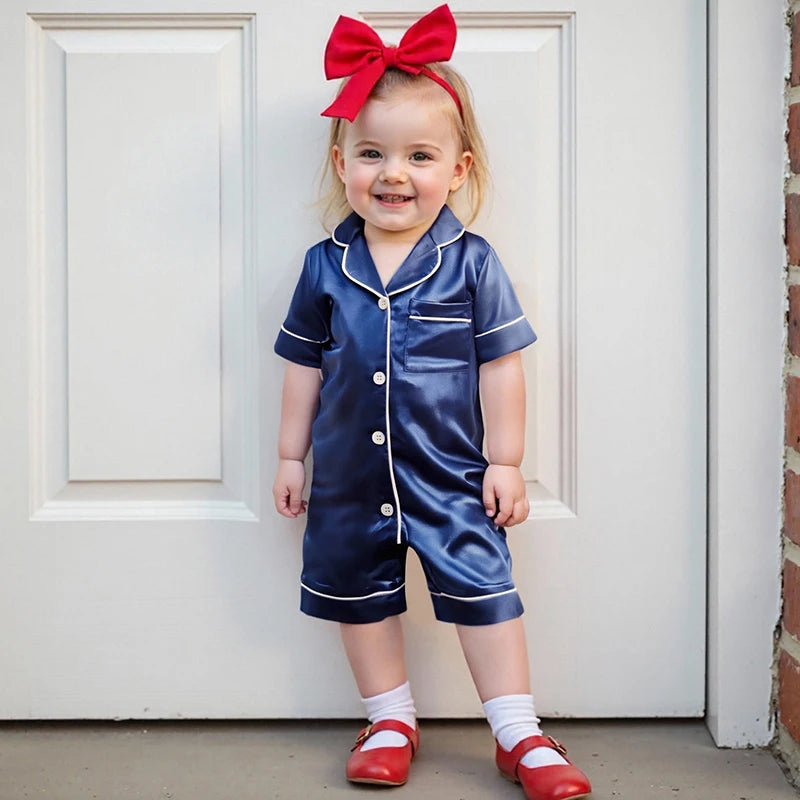 Satin Baby Pajama Jumpsuit with Button-Up Front