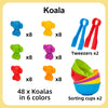 A set of 48 Koala counting animal sorting toys in 6 colors and 2 sorting cups.