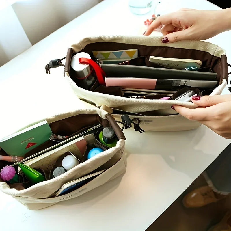 Drawstring Canvas Travel Organizer with Multiple Pockets
