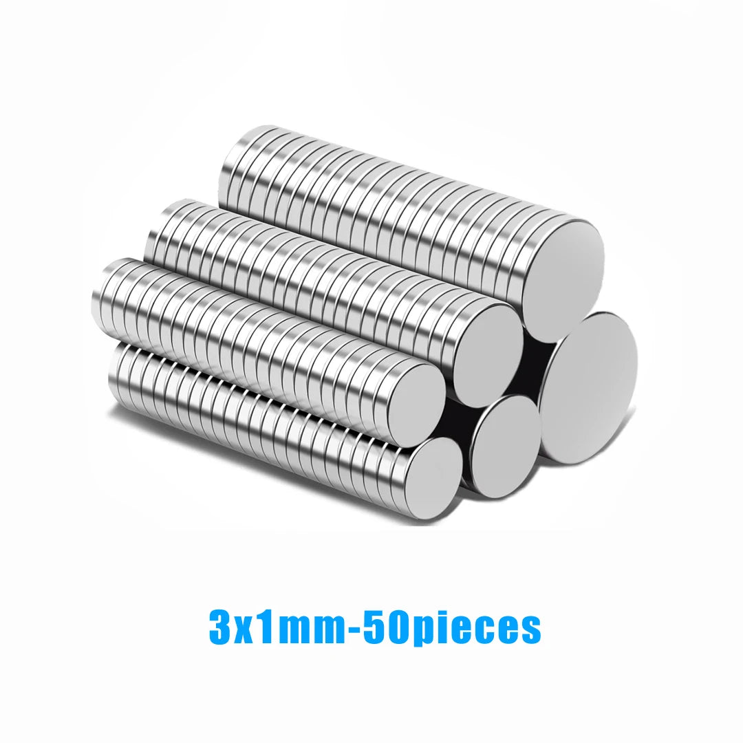 50 pieces of 3x1mm silver refrigerator magnets stacked together
