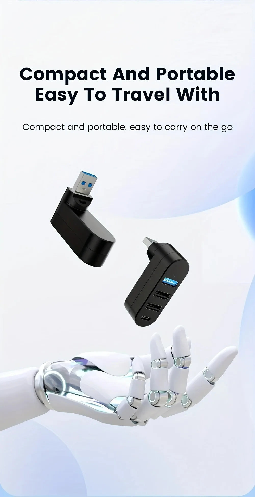 180° Rotating USB-C & USB-A Hub with 3-Port Expansion