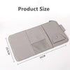 A gray car sun visor organizer with multiple pockets and a fold-over design shown flat.