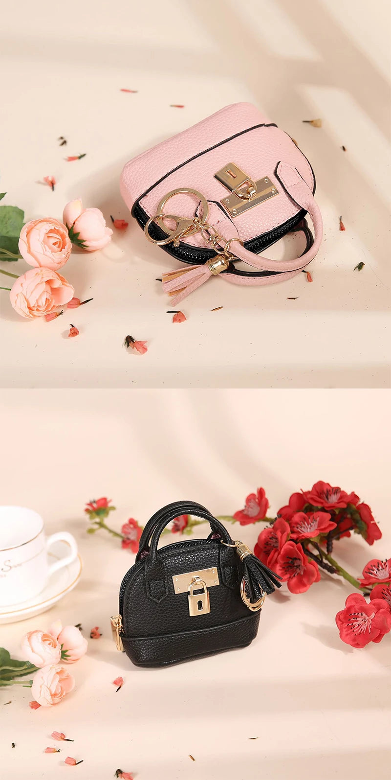 Mini Leather-Look Coin Purse with Keychain