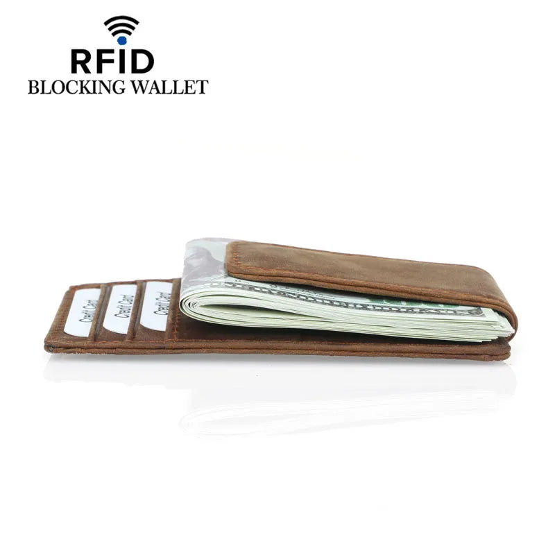 Slim RFID-Blocking Leather Wallet with Money Clip
