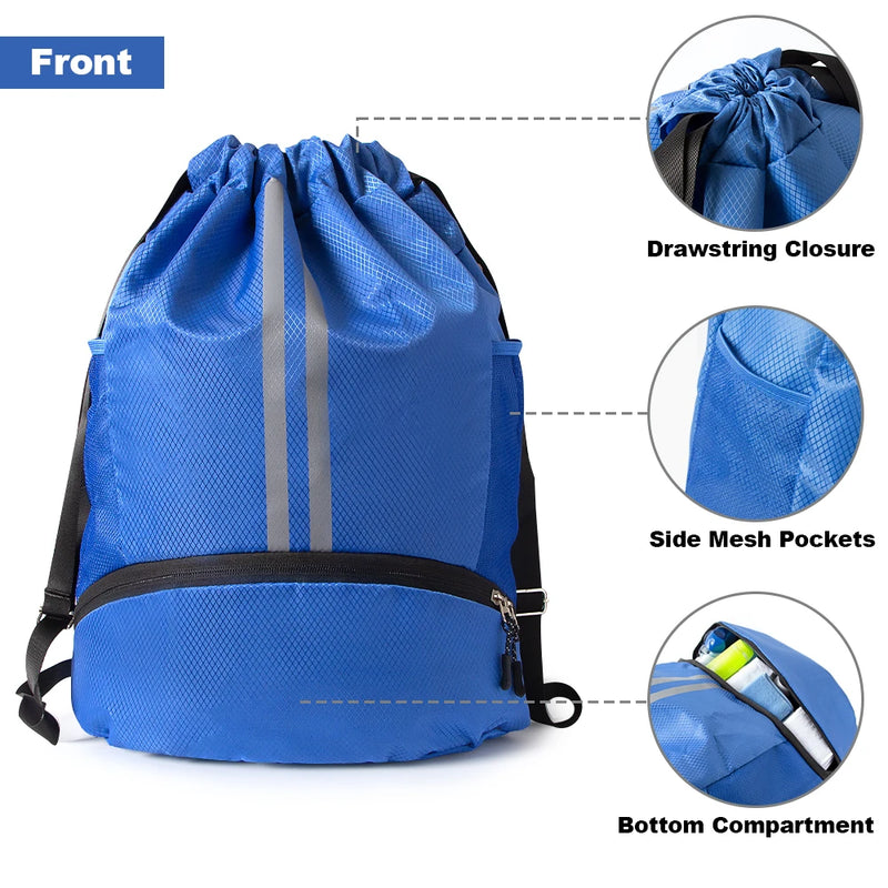 Waterproof Drawstring Gym Bag with Shoe Compartment