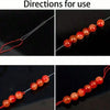 Instructions showing how to use an ultra-fine beading needle set for jewelry making, featuring red beads.