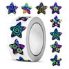 A roll of 500 glitter star stickers featuring various colorful, sparkling designs for crafts and gifts.