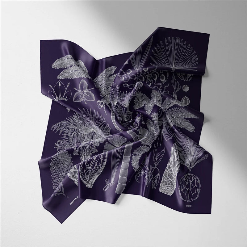 Palm Tree Print Twill Silk Square Scarf