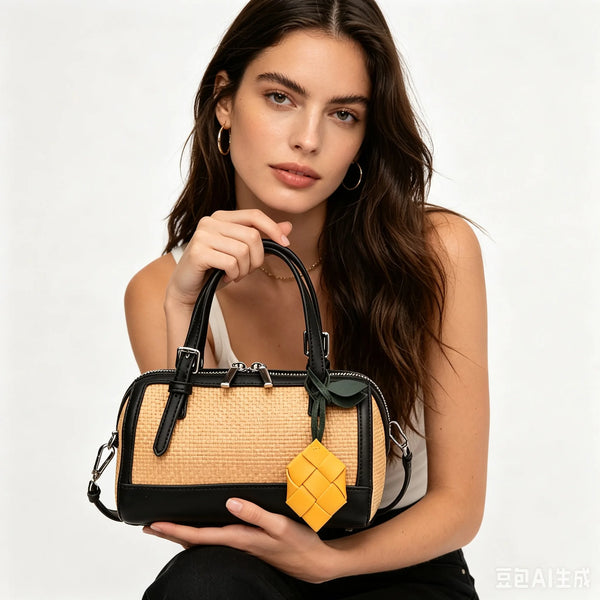 Woven PU Crossbody Bucket Bag