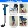 Installation tutorial showing steps for assembling a high-pressure pneumatic drain unblocker with a stainless steel shaft
