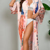 Peacock Print Beach Kimono Cover-Up