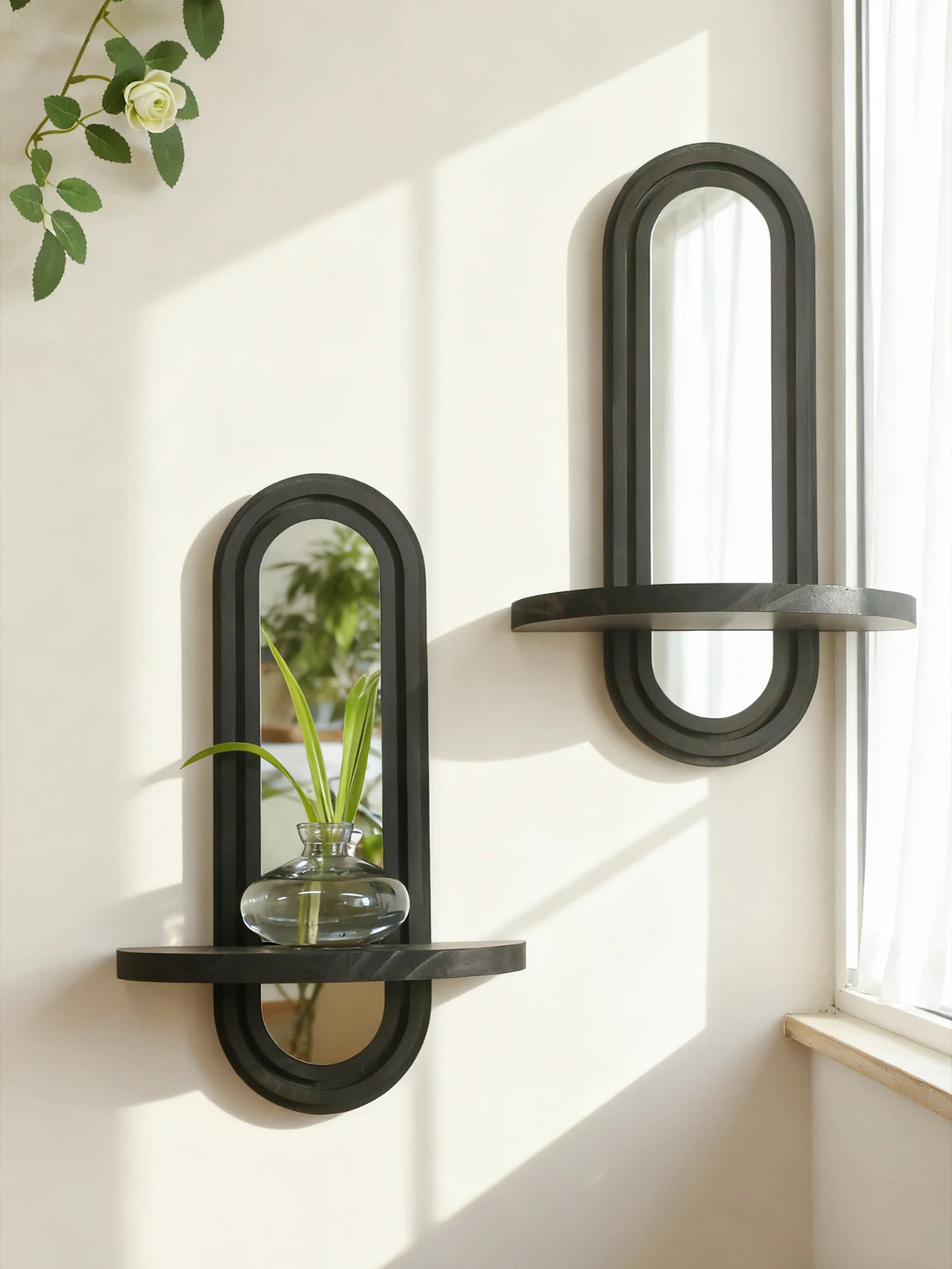 Arched Wall Shelf with Mirror — Modern Geometric Design