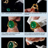 A six-step demonstration showing how to apply precision adhesive glue to a ring for jewelry repairs.