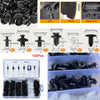 A collection of black auto fastener clips and trim pieces for car body repair.