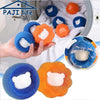 Reusable laundry balls in blue and orange colors used for pet hair and lint removal