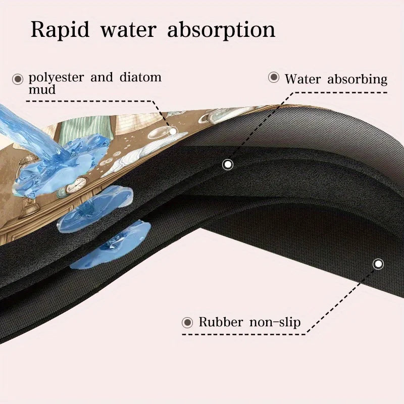 Close-up view of a laundry room appliance cover demonstrating rapid water absorption and rubber non-slip protection.