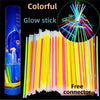 A pack of colorful glow sticks with free connectors shown against a black background.