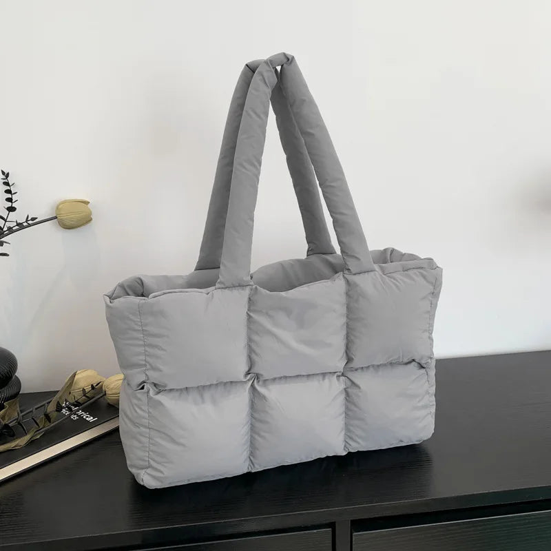 Quilted Plaid Tote Shoulder Bag