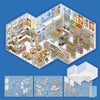A detailed 3D house scene sticker set featuring various rooms, furniture, and decorative elements for scrapbooking and DIY cr