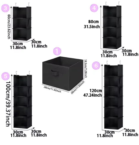 Foldable Hanging Closet Organizer with Multi-Tier Storage and Side Pockets