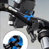 A secure bike phone mount with a 360-degree rotating claw design shown in various orientations.