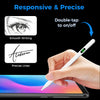 A hand uses a white stylus pen with tilt support to write on an Android tablet screen.