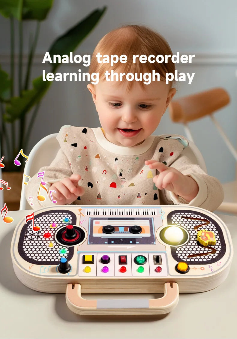 Montessori Wooden Busy Board with LED Switch Controls