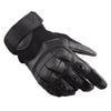 Black carbon fiber motorcycle gloves shown from the palm side