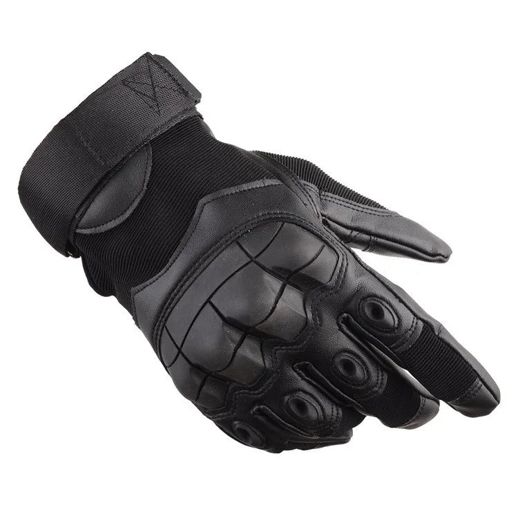 Black carbon fiber motorcycle gloves shown from the palm side