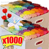 Un assortiment coloré de cure-dents en fil de chenille dans diverses nuances et couleurs, présentés dans une boîte.