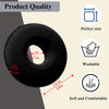 Black memory foam ear piercing pillow with a cutout, highlighting its perfect size, washability, and soft comfort.