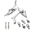 A set of universal motorcycle side mirrors and mounting bolts in silver finish.