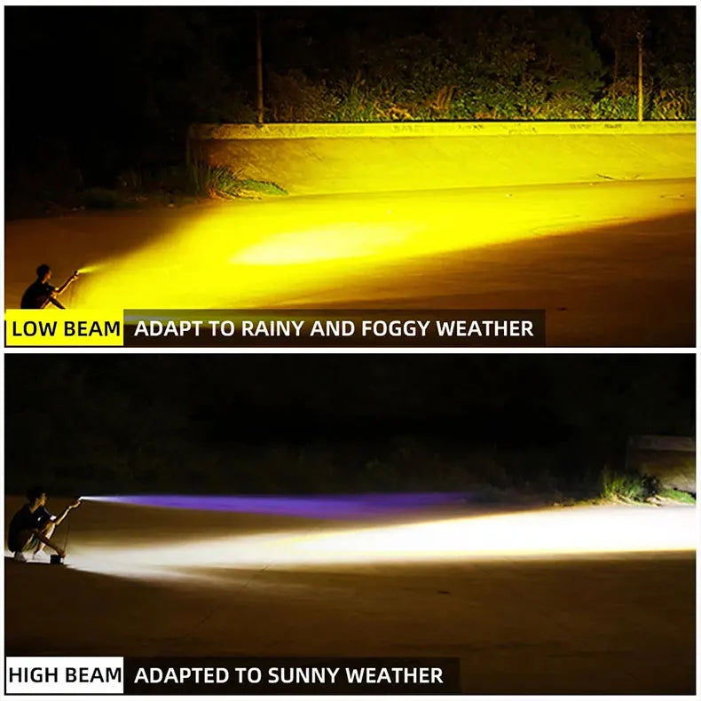 Dual Color LED Spotlight with High/Low Beam for Motorcycles and Vehicles